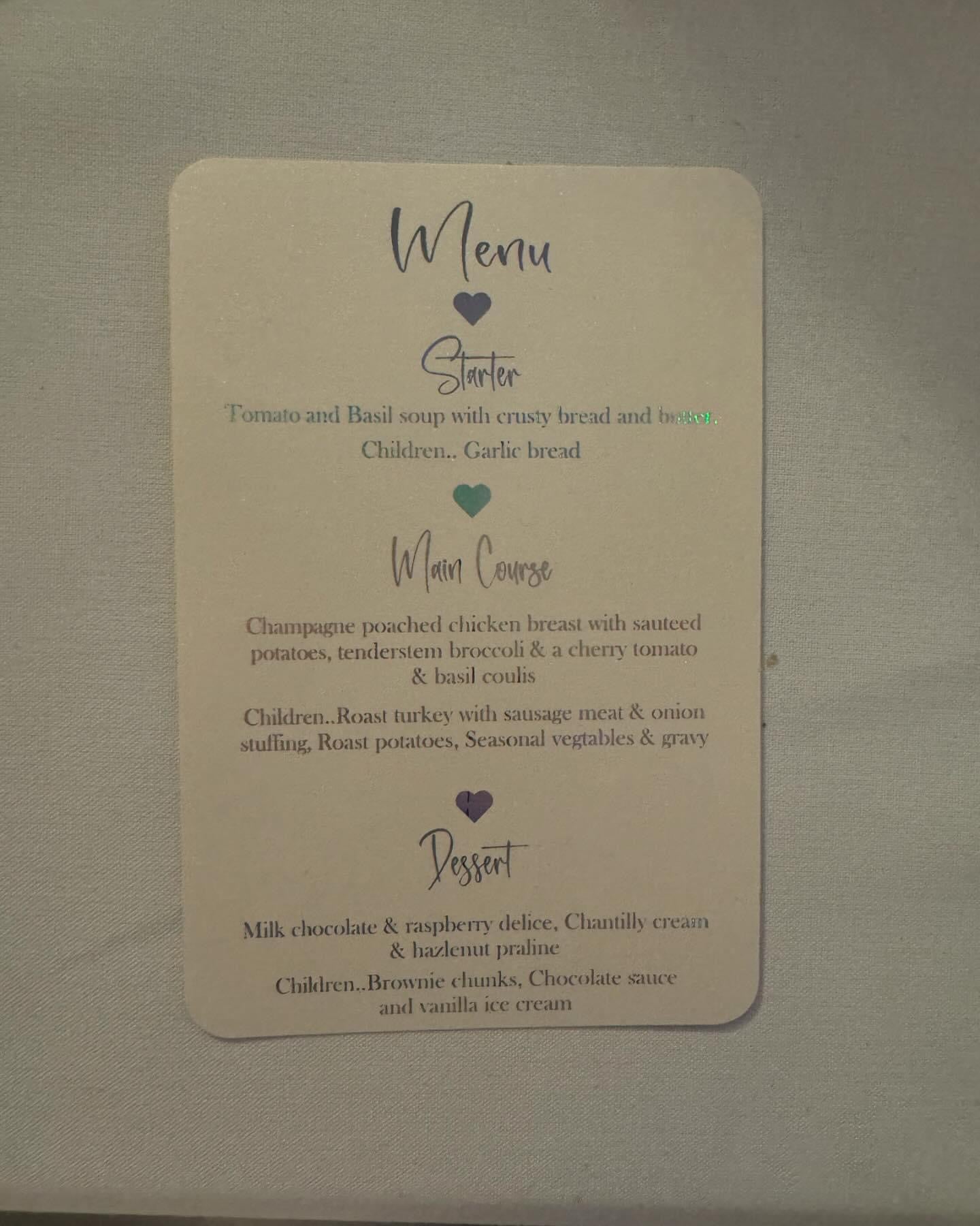 Menu Cards for wedding tables