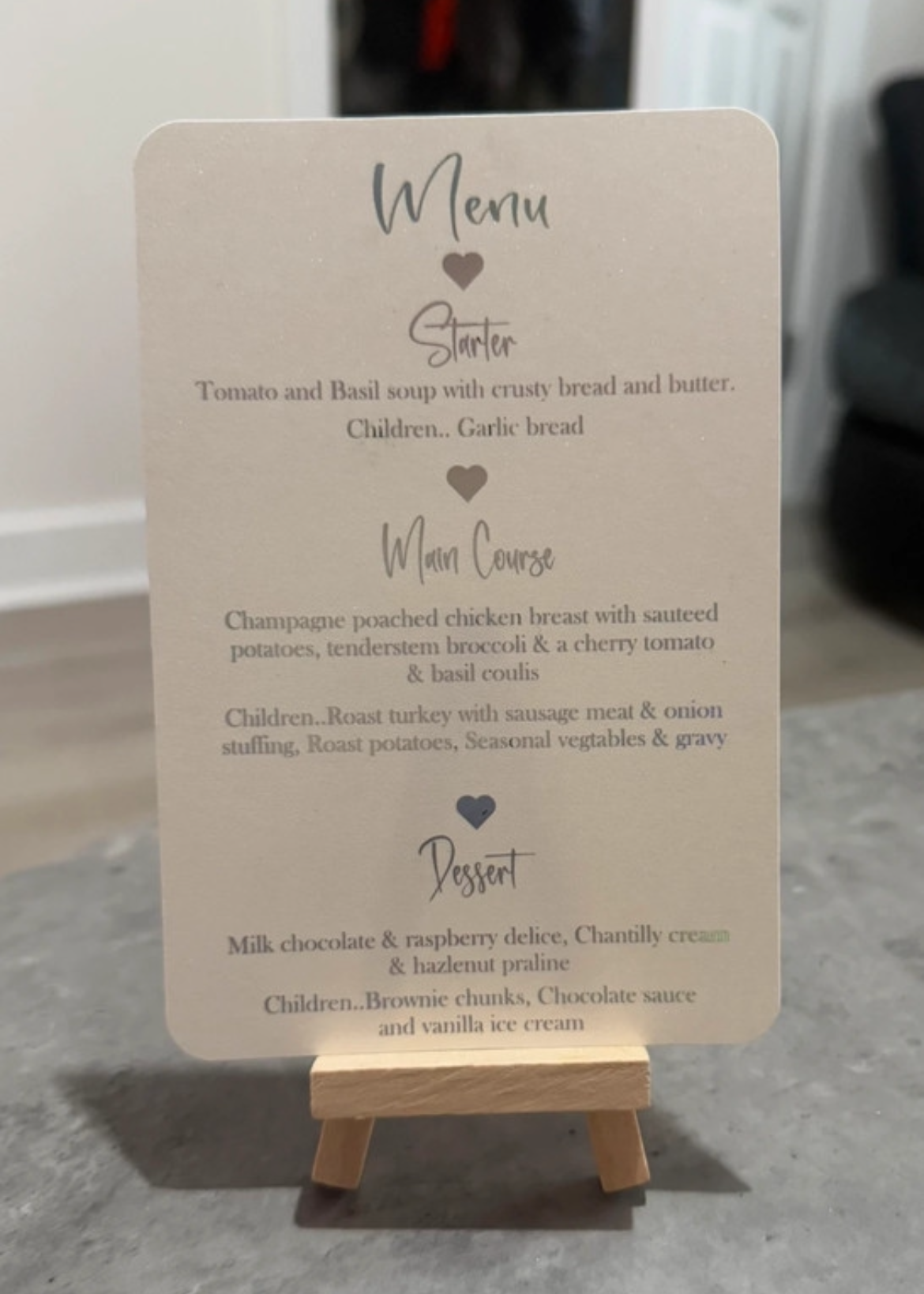 Menu Cards for wedding tables