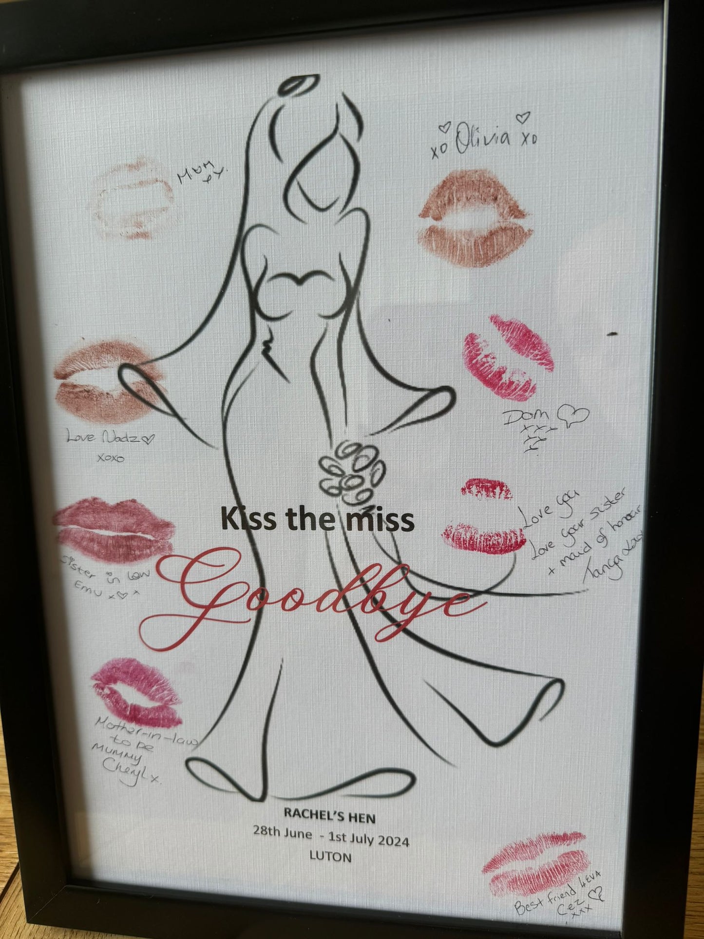 Hen Party Kiss the Miss Print ( With or without frame)